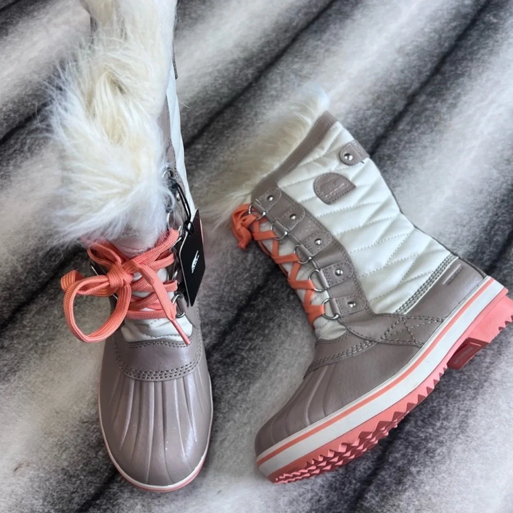 Sorel Tofino II Fawn Omega Taupe Lace Up Kids Tall Fur Lined Boots